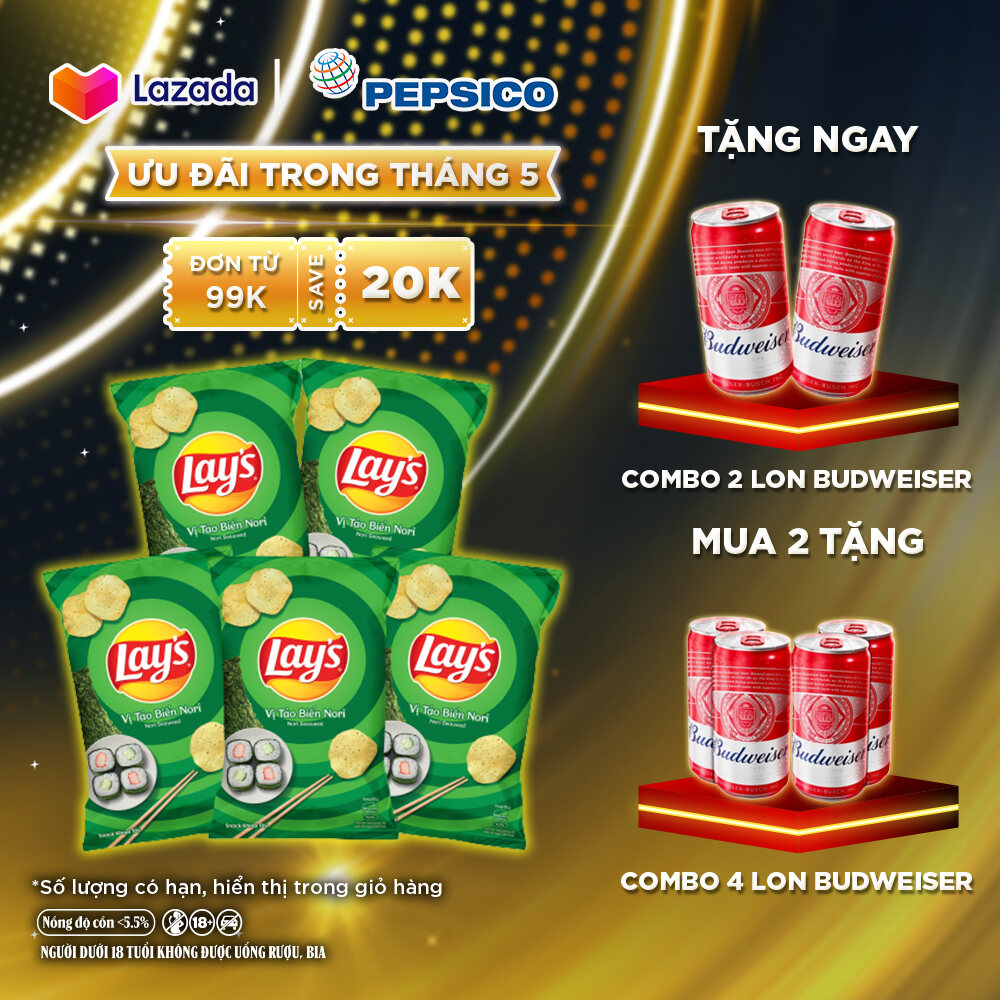 [DUY NHẤT 20H 4.5-7.5]  Combo 5 gói Snack Khoai Tây Lays Vị Tảo Biển Nori (5 x 90g/gói)