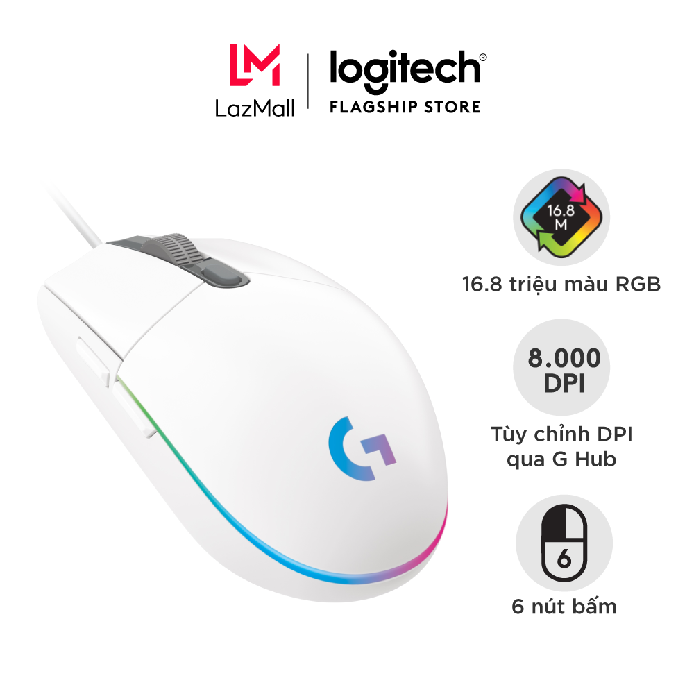 Chuột game có dây Logitech G203 Lightsync - Tùy chỉnh RGB 6 nút lập trình nhẹ 8.000 DPI cảm biến chu
