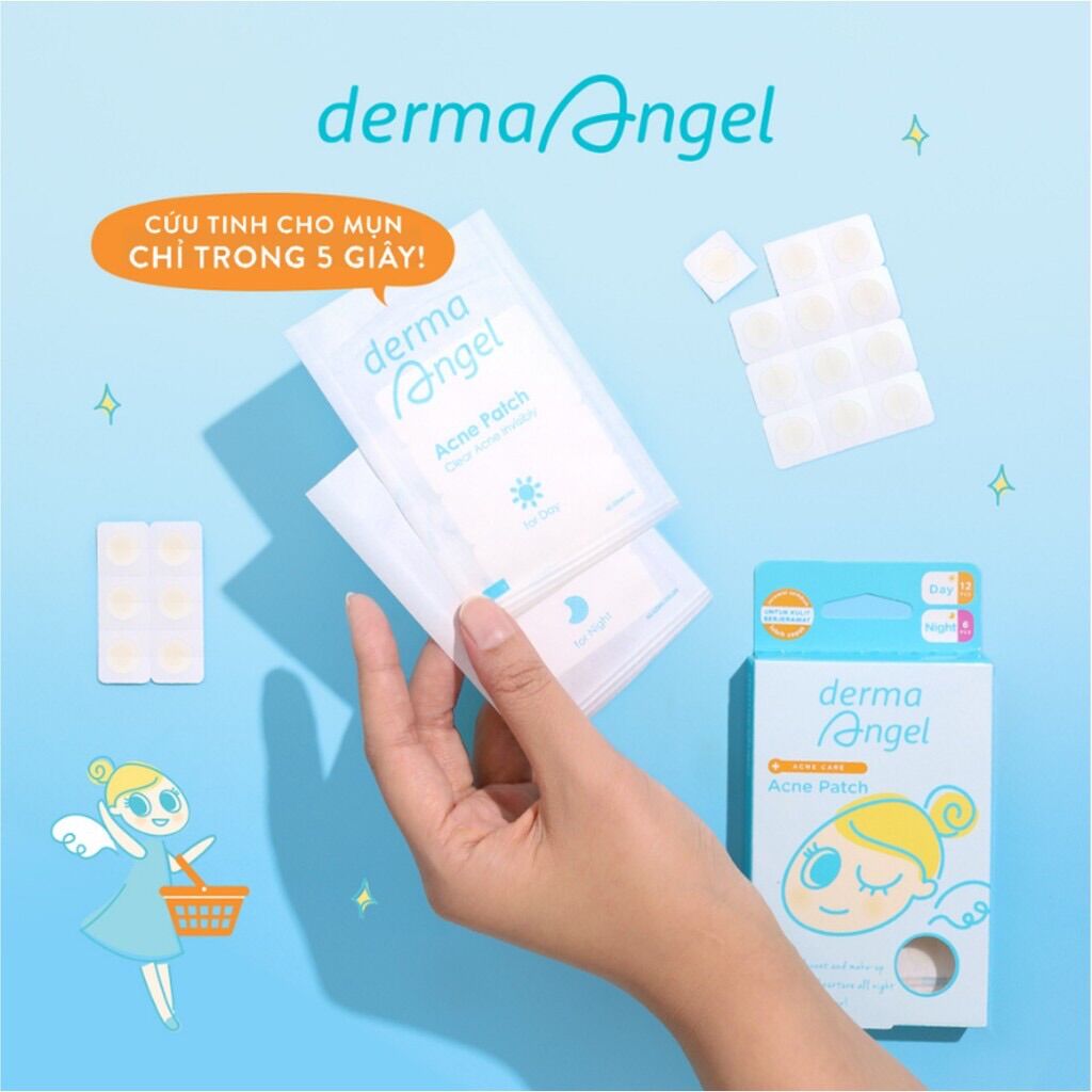 Miếng dán mụn DERMA ANGEL dùng cho cả ngày (12 miếng ngày + 6 miếng đêm)