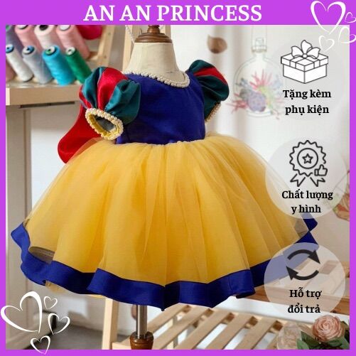 Váy công chúa BẠCH TUYẾT thiết kế phồng xinh cho bé gái 7-23kg tặng kèm phụ kiện ảnh thật