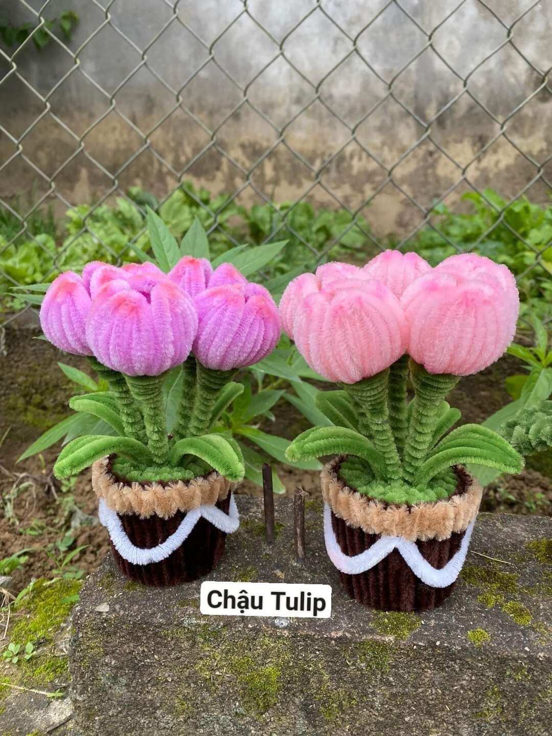 ( kèm túi đựng)chậu hoa kẽm nhung làm sẵn