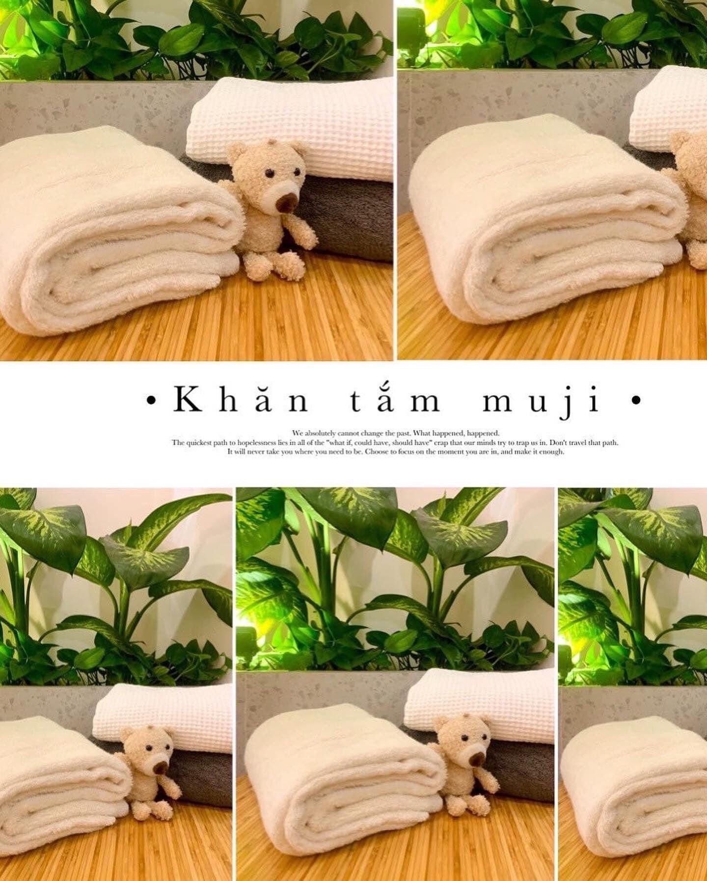 Set 2 khăn tắm muji . miniso xuất nhật , hàng xuất dư . khăn tắm cotton organic 100% . khăn tắm khổ lớn . kích thước 70x140cm . gam màu lạnh siêu sang
