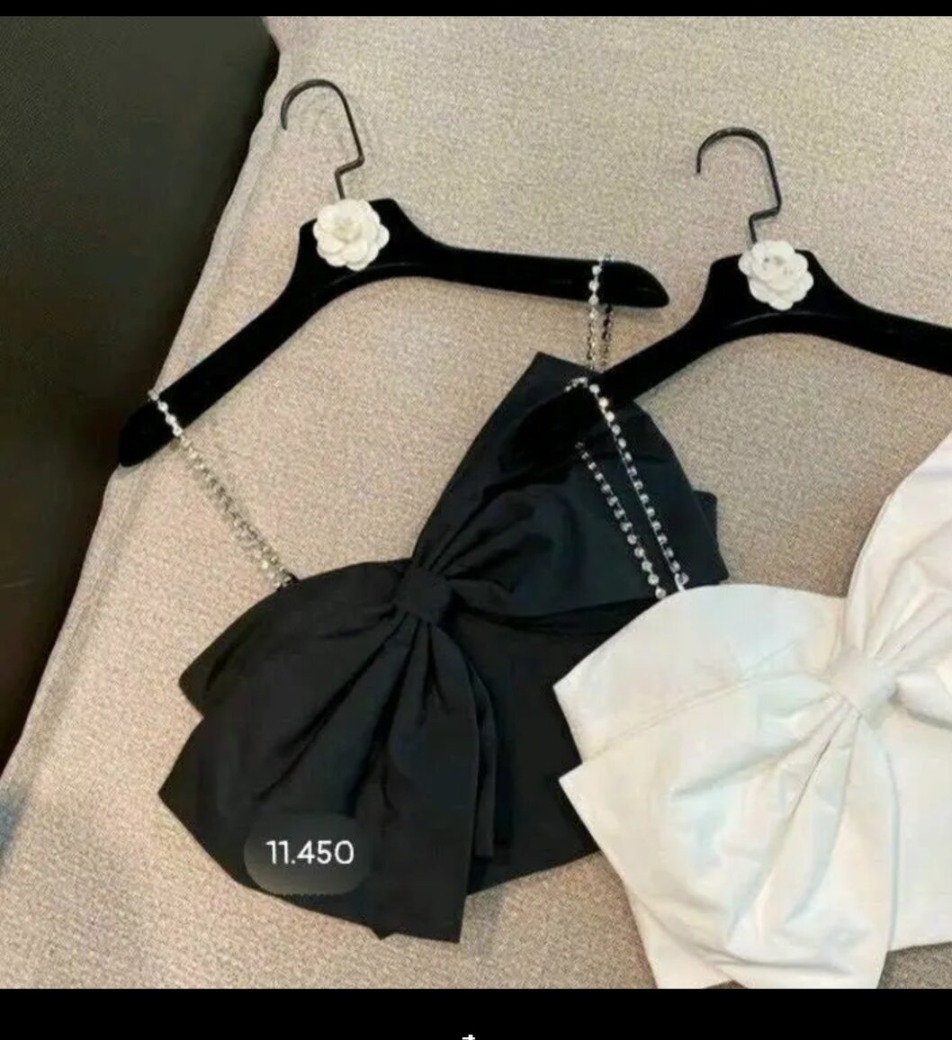 ÁO XÍCH ĐÍNH NƠ TRƯỚC NGỰC FORM 45 KG DÁNG NGẮN CROPTOP(u)