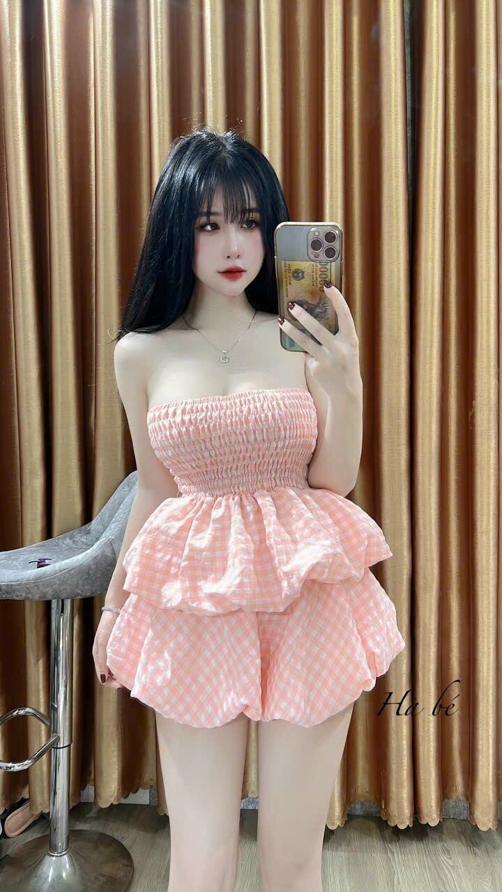 Đầm Cúp ngực caro chất liệu kate siêu xinh, đầm cúp ngực có kèm quần