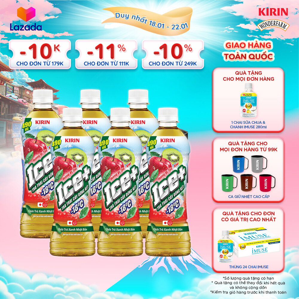   Duy nhất 25.02 - 28.02    Giao hàng toàn quốc  Lốc 6 - KIRIN Ice+ Trà Trái Cây Đông Kết - 18 độ C Hương Vị Táo - Kiwi 