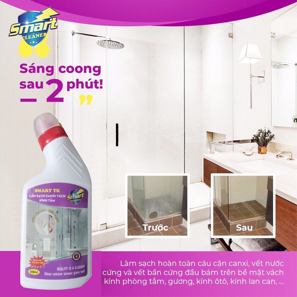 Dung dịch tẩy cặn canxi trên kính, Tẩy kính siêu sạch siêu nhanh chai 300ml