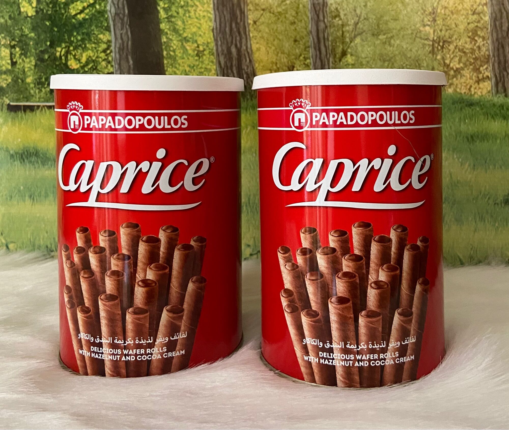 Bánh Quế Nhân Kem Cacao và hạt phỉ CAPRICE PAPADOPOULOS Lon 400g