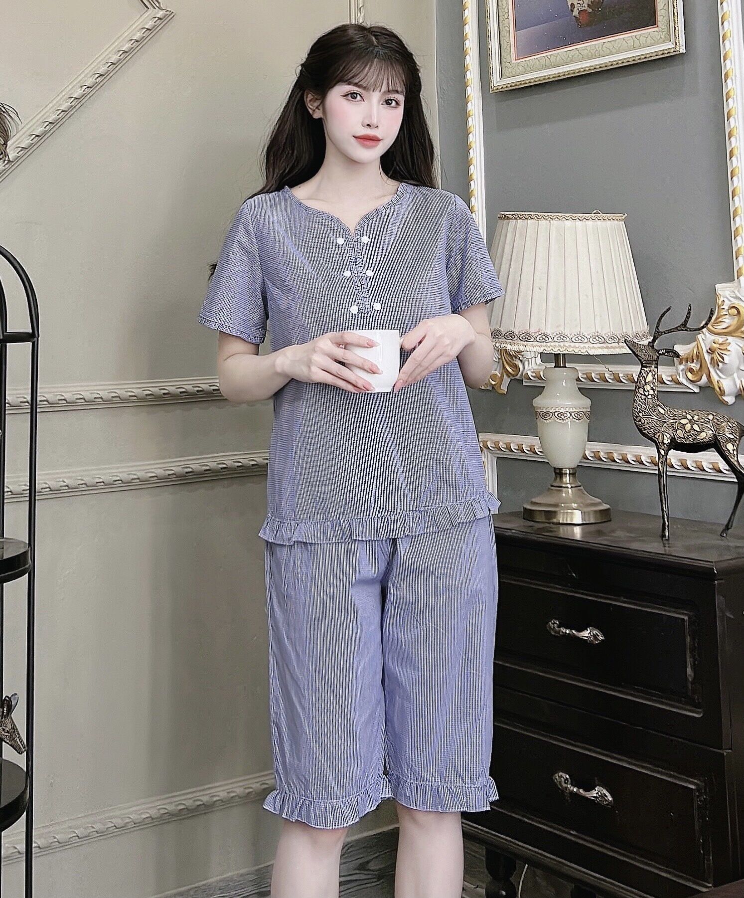 Đồ bộ nữ mẫu lửng, vải kate