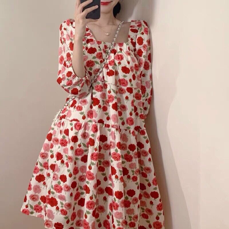 Đầm babydoll hoa hồngBG