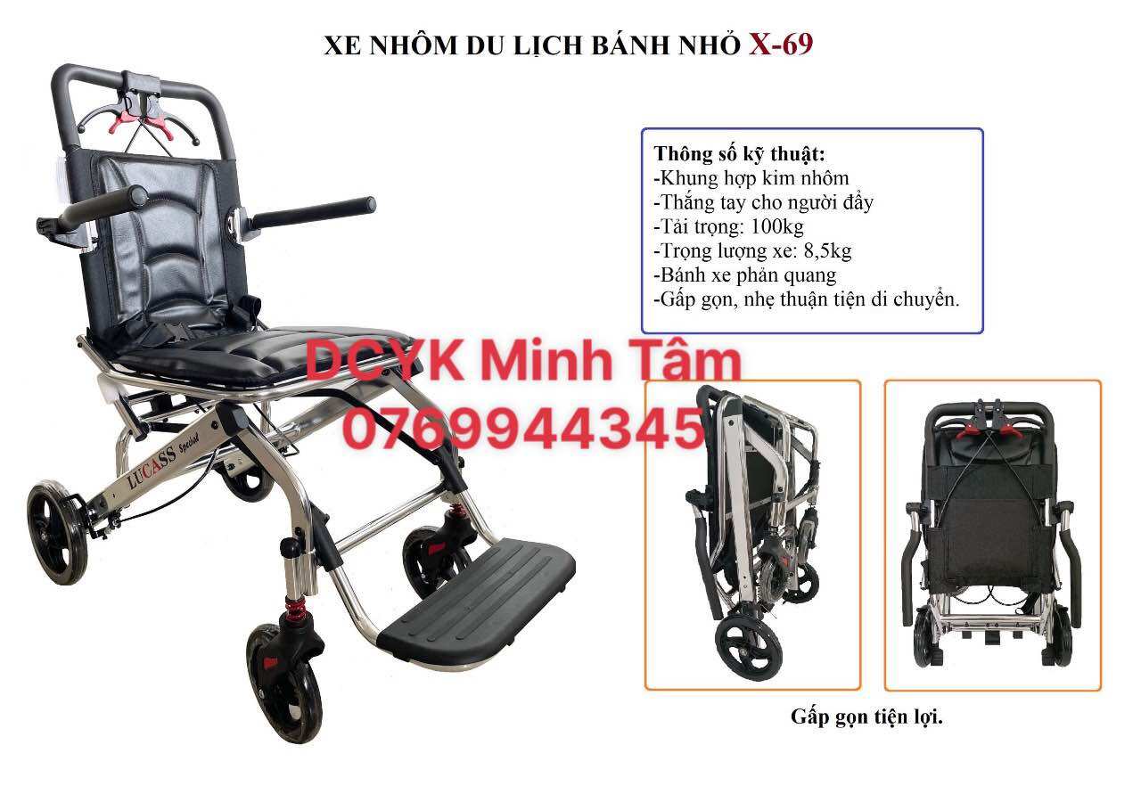 Xe lăn du lịch bánh nhỏ, có phản quang Lucass X-69