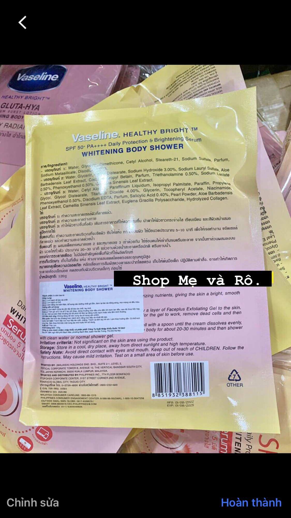 tắm trắng vaseline Thái Lan đủ dòng dạng gói ( chính hãng)