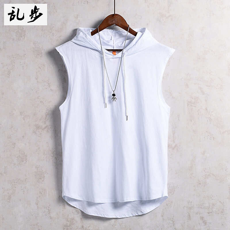 Áo Ba Lỗ Không Tay Áo Phông Cotton Rộng Rãi Có Mũ Tập Gym Trào Lưu Liền Mũ Mùa Hè Thể Thao Cá Tính Tay Chặt Sành Điệu Cho Nam Áo Không Tay