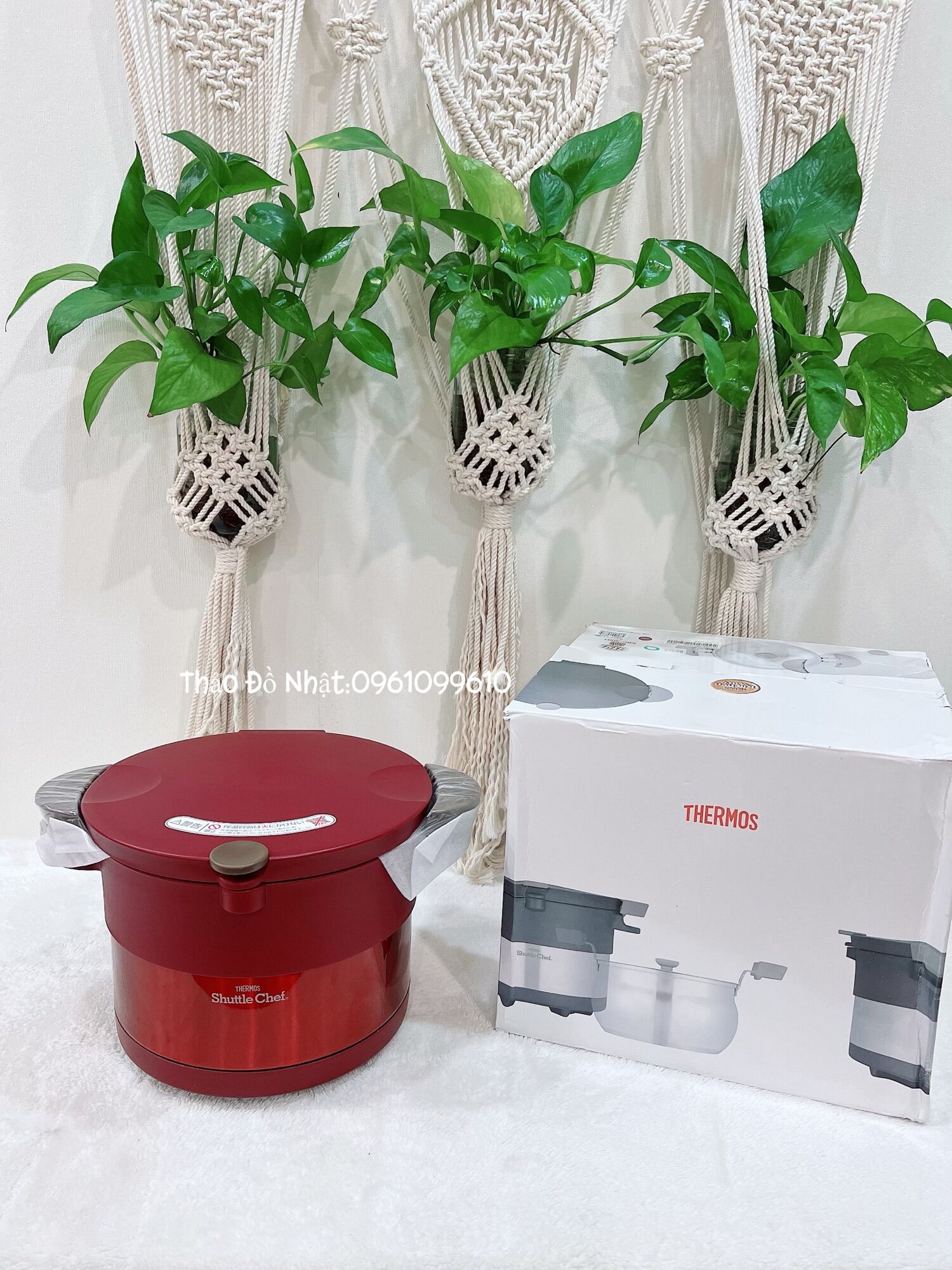 📮nồi ủ #thermos 3l new box-màu đỏ mận nổi bật📮