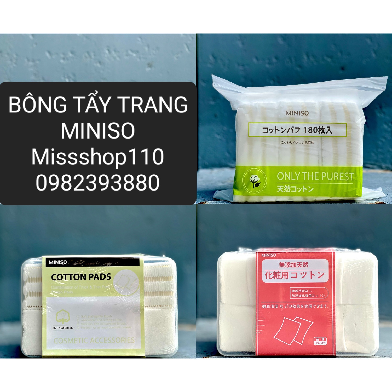 Bông tẩy trang miniso nhiều loại