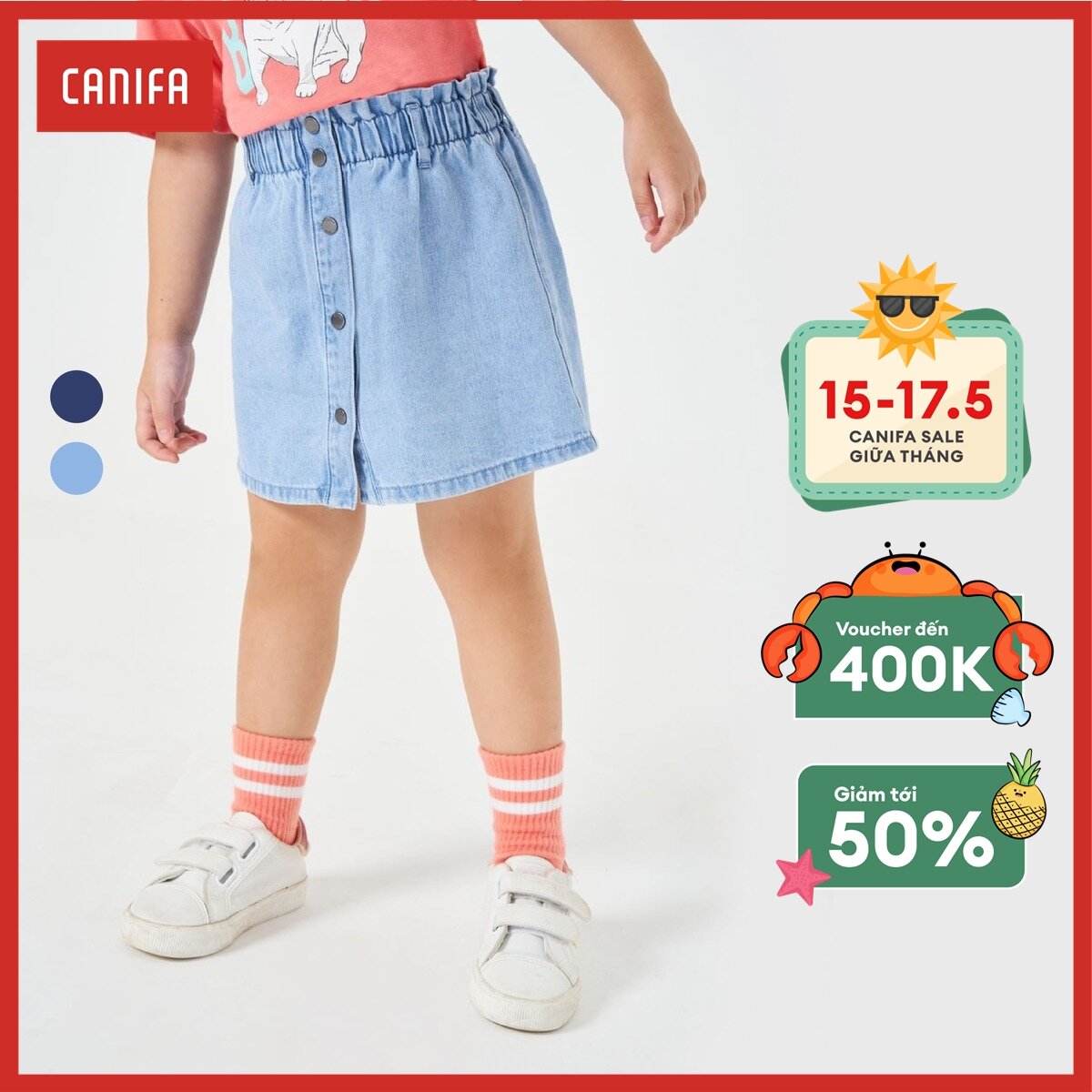 Chân váy denim bé gái canifa cạp chun 1ks22w001