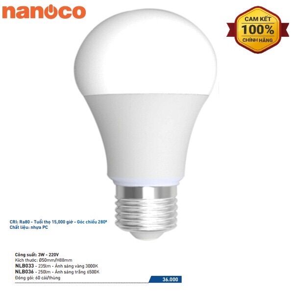 [HCM]bóng led BULB 3w nanoco màu trắng