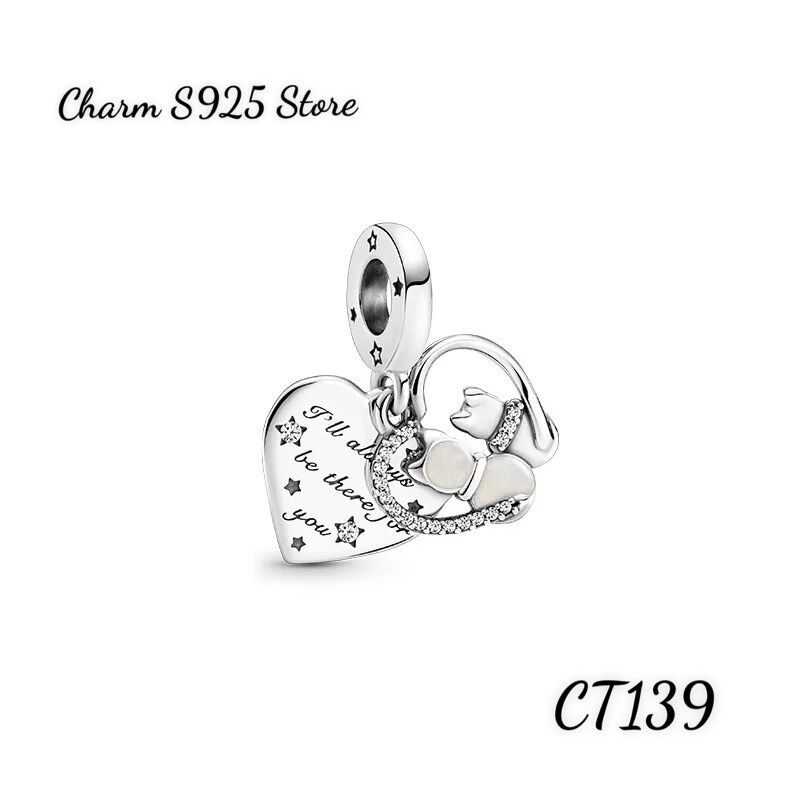Charm pan ale treo đôi mèo hình tim bạc s925