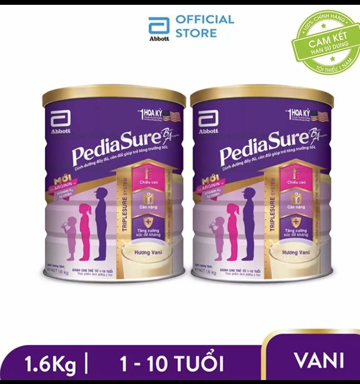 Bộ 2 lon sữa bột pediasure B/A hương vani 1.6kg