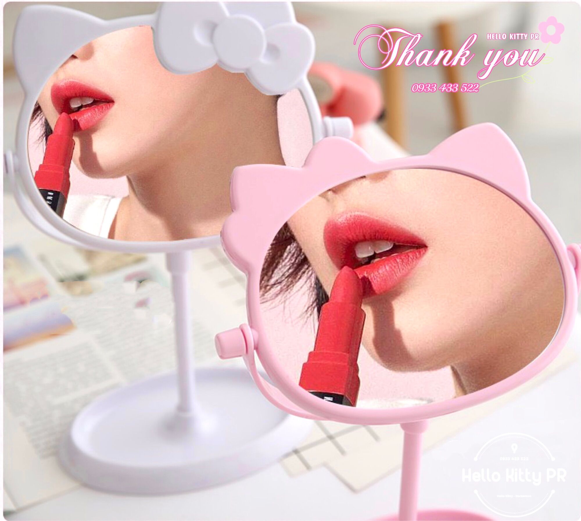 Gương 2 mặt để bàn xoay 360º Hello Kitty