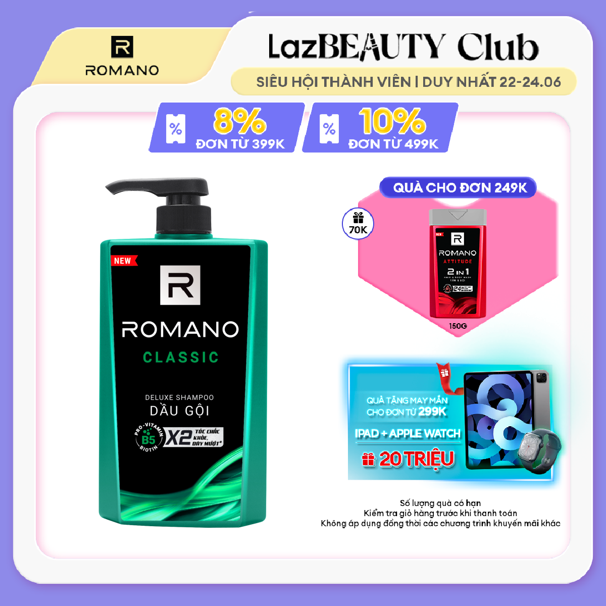 Dầu gội hương nước hoa Romano Classic 650g