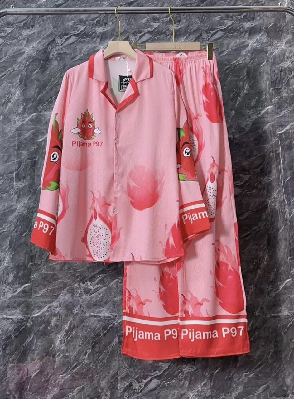 Đồ bộ pizama mặc nhà chất liệu lụa xước ánh kim cao cấp ,đồ bộ pizama mặc nhà thiết kế full 3D siêu cưng