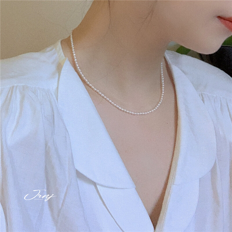 Jrnj/Dây Chuyền Dây Chuyền Xương Đòn Hạt Gạo Hạt Nhỏ Ngọc Trai Thiên Nhiên Cho Nữ Dây Chuyền Hạt Cổ Điển Khí Chất Đơn Giản Mạ Vàng 14K Nước Mỹ