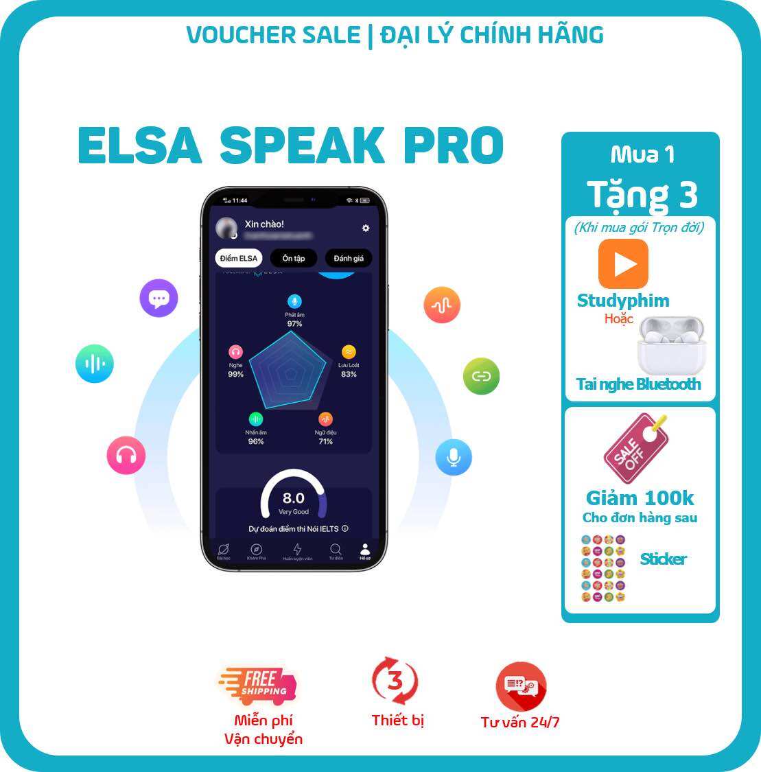 ELSA SPEAK English Pro - Phần mềm học nói tiếng Anh bản xứ (Trọn đời, 2 năm,1 năm, 6 tháng, 3 tháng)