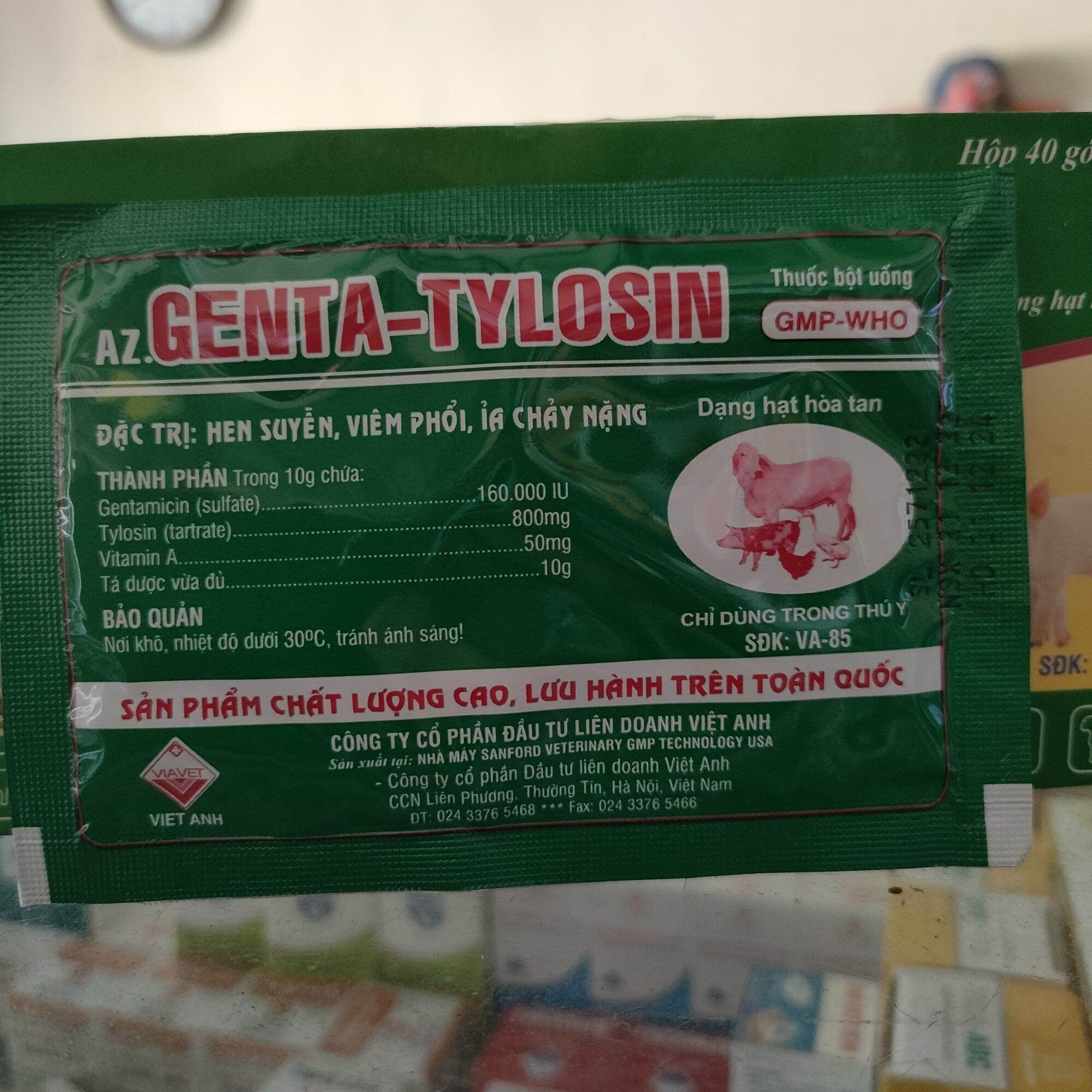 Genta Tylosin 10g hen suyễn, viêm phổi, ghép ỉa chảy nặng