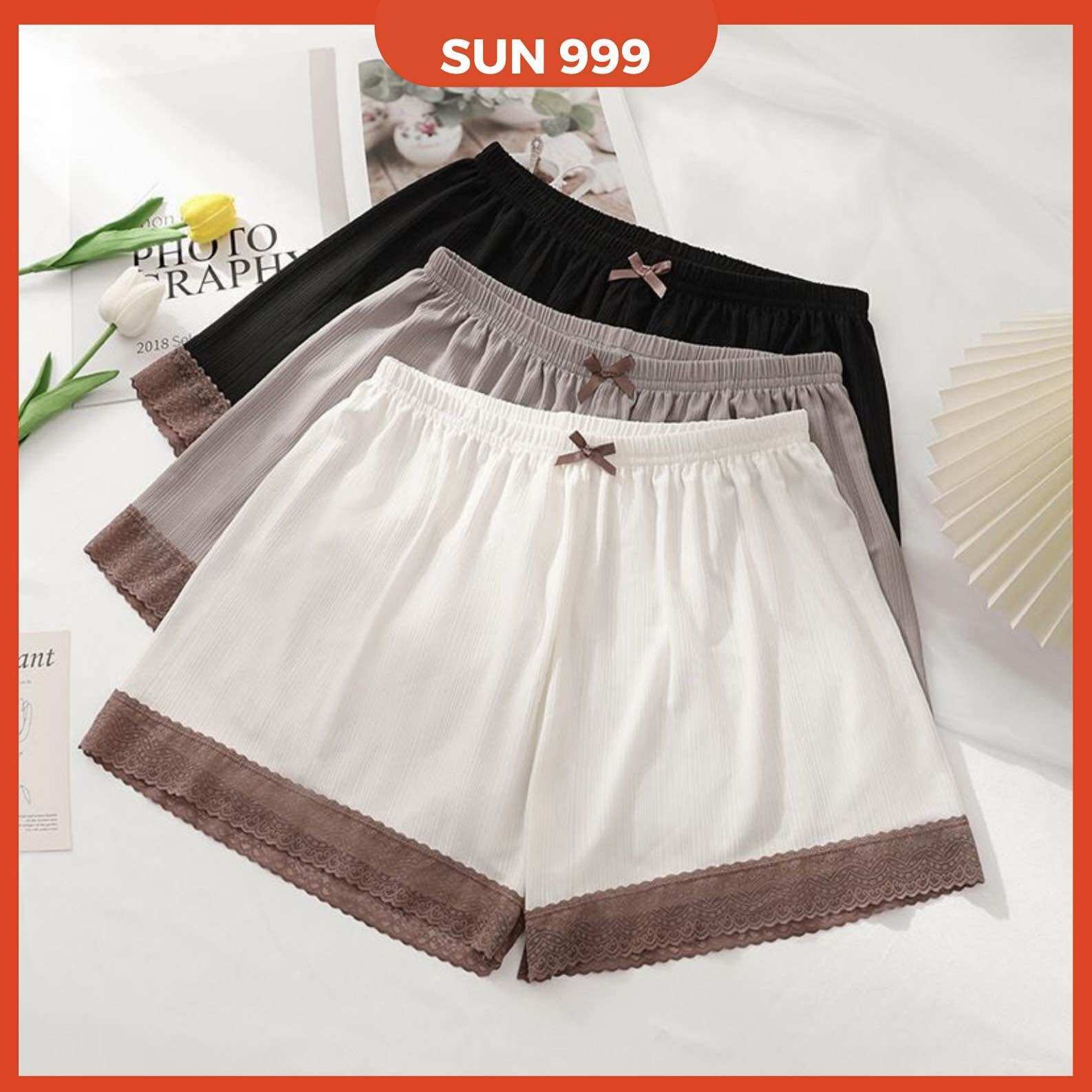  Quần Ngắn Đùi Ngủ Nữ Bigsize Quần Đùi Mặc Váy Chân Ren Siêu Mát 