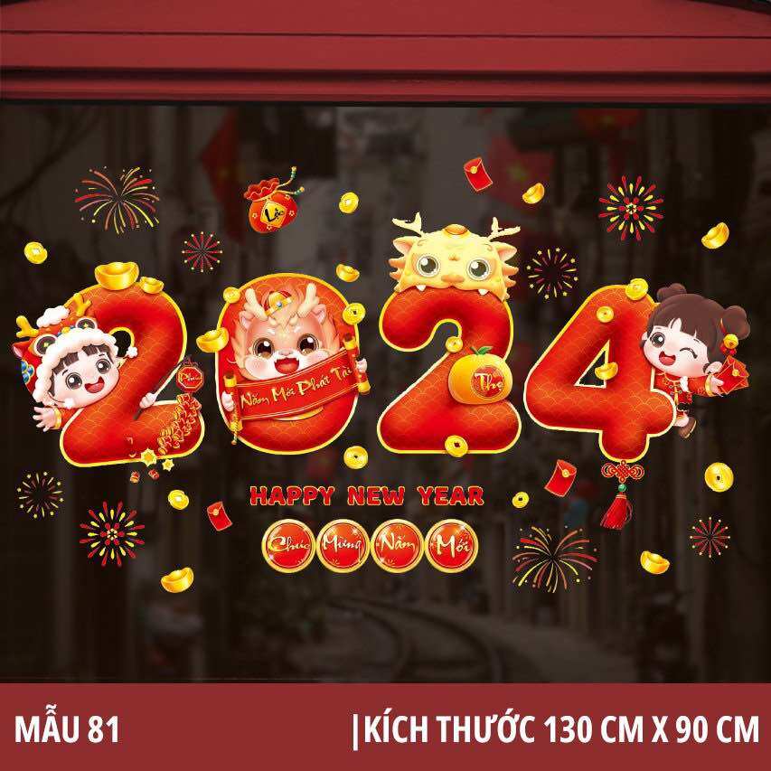 Decal tết 2024 GIÁP THÌN dán tường dán kính( nhiều mẫu lẻ)