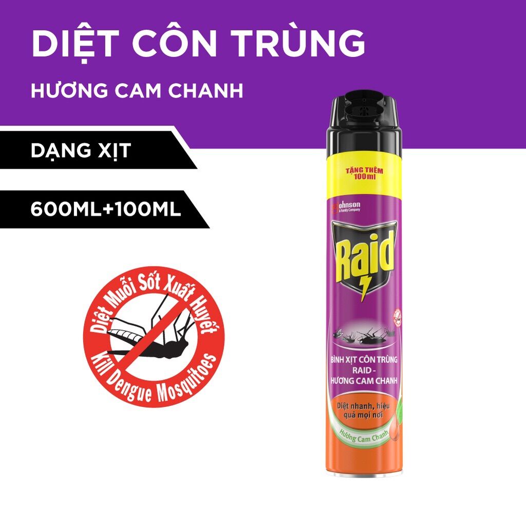 Chai Xịt Côn trùng Raid - Chai 520ml & 600ml