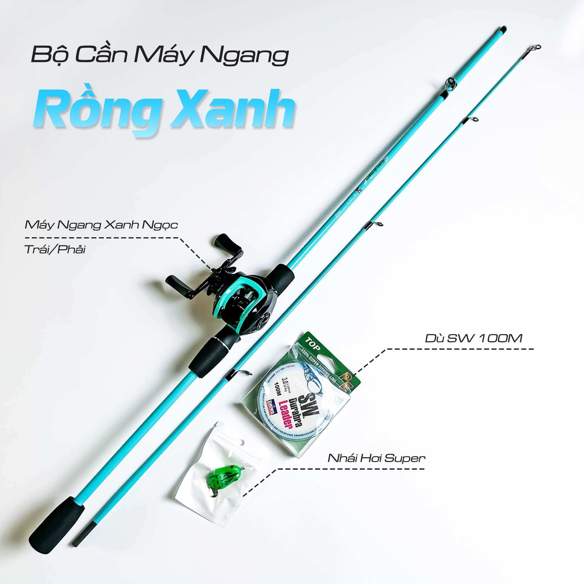 Bộ Cần Câu Lure Máy Ngang Rồng Xanh tặng kèm dây câu lure và mồi - DT fishing