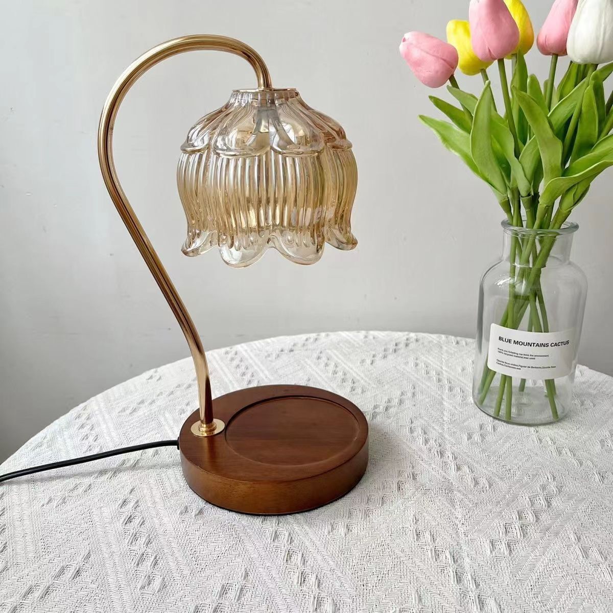 Đèn đốt nến thơm thủy tinh Vintage - Tặng kèm bóng Halogen GU10