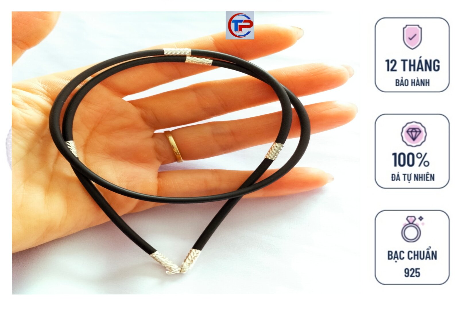 Vòng cổ dây cao su bọc bạc 925 size 3li nữ đeo thời trang xinh đẹp