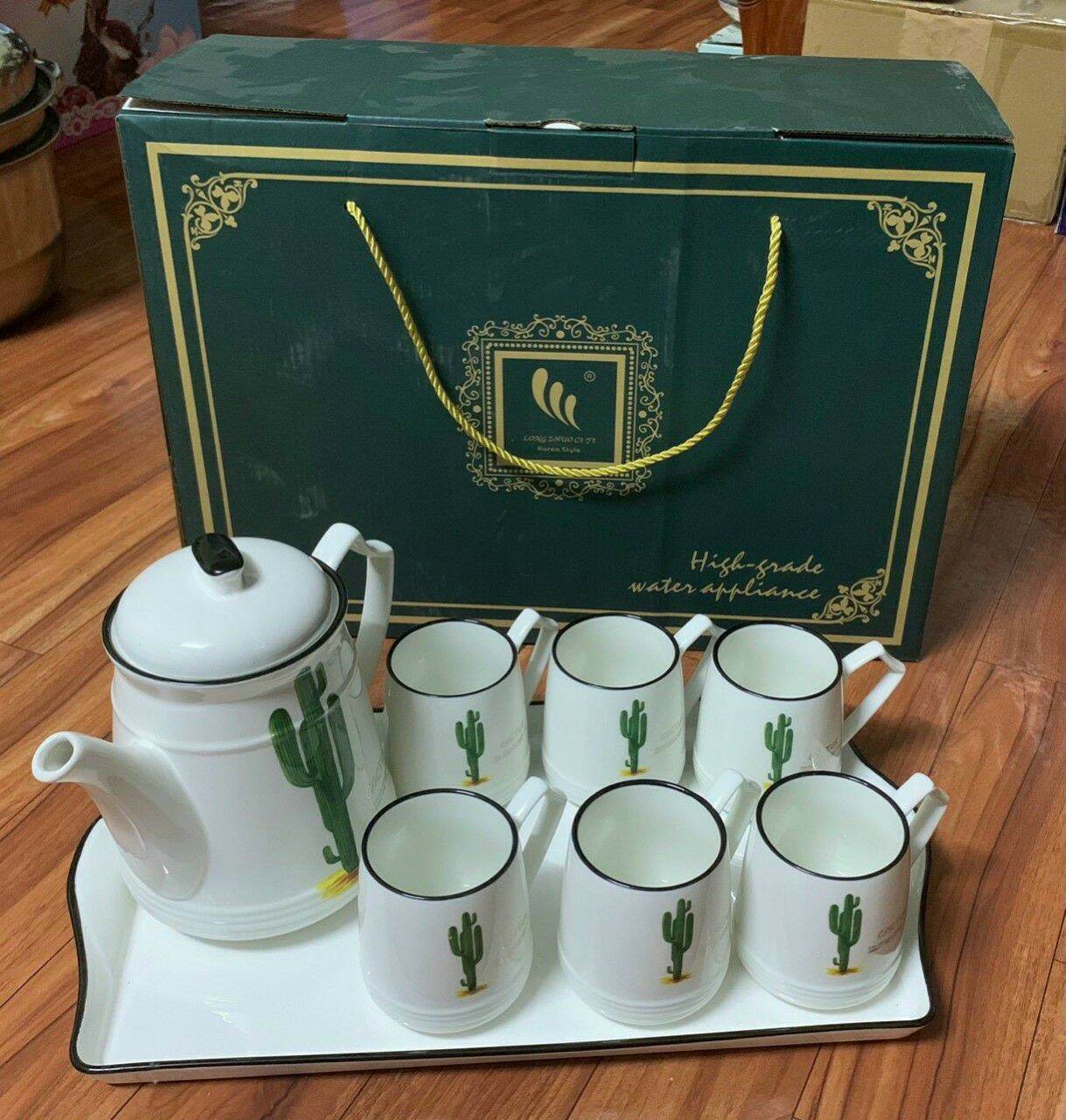 Bộ Ấm Trà Sứ Cao Cấp Kiểu Hàn Quốc Kèm Khay