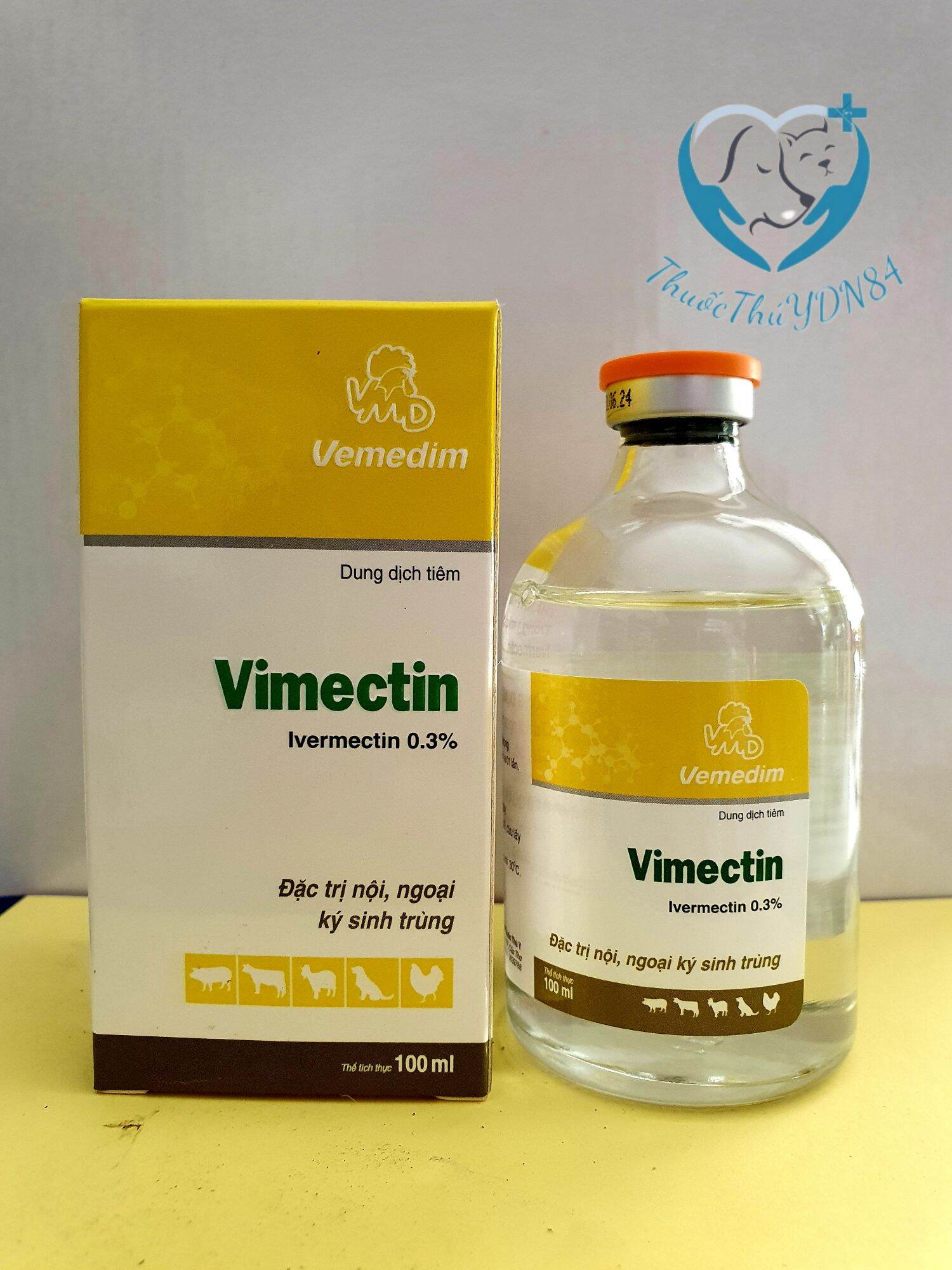 Vemedim Vimectin 0.3% 100ml Thuốc tiêm trị ghẻ, giun cho gia súc, gia cầm, chó mèo.