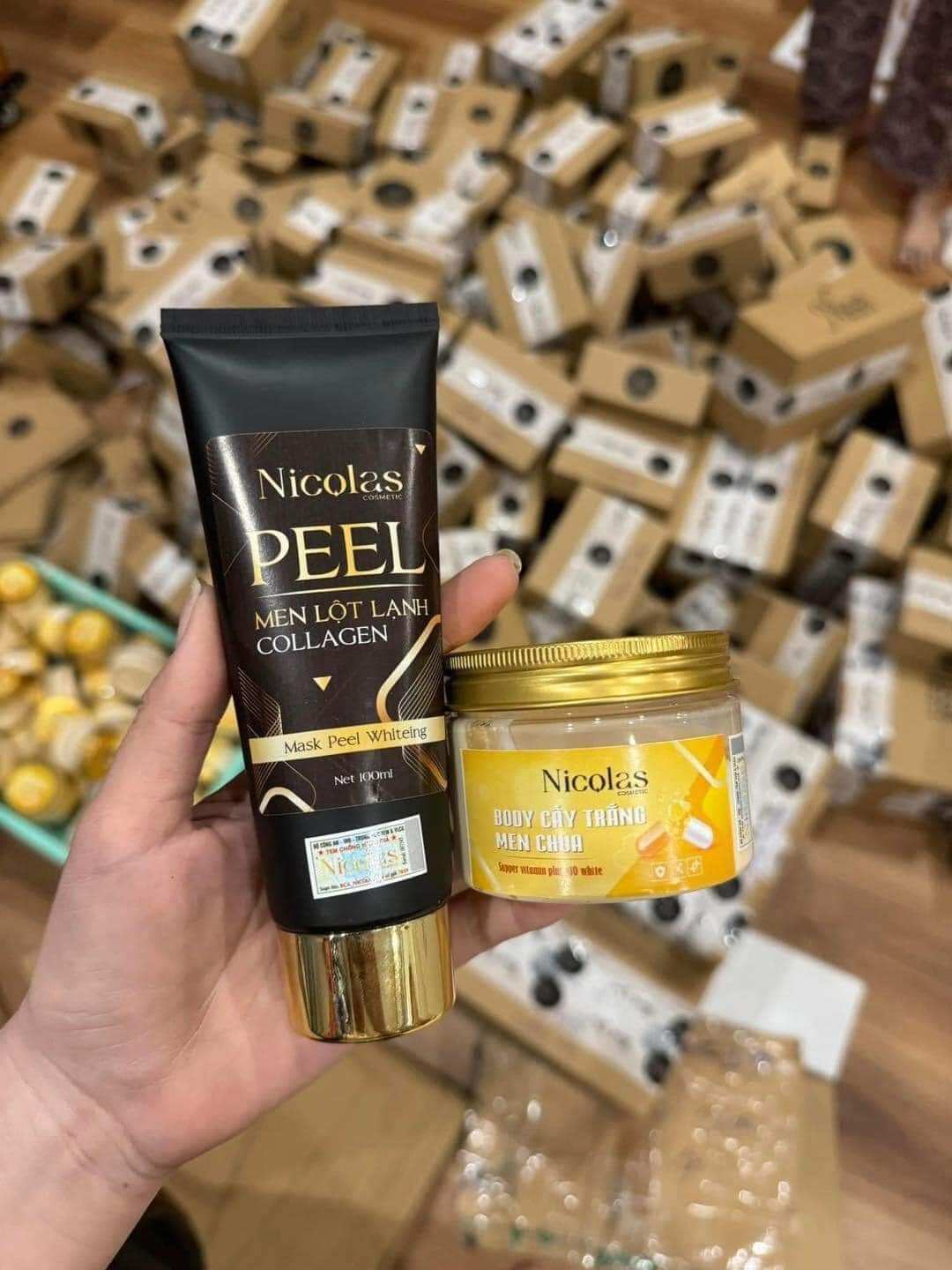 Combo pell da men lột lạnh và kem body cấy trắng men chua nicolas