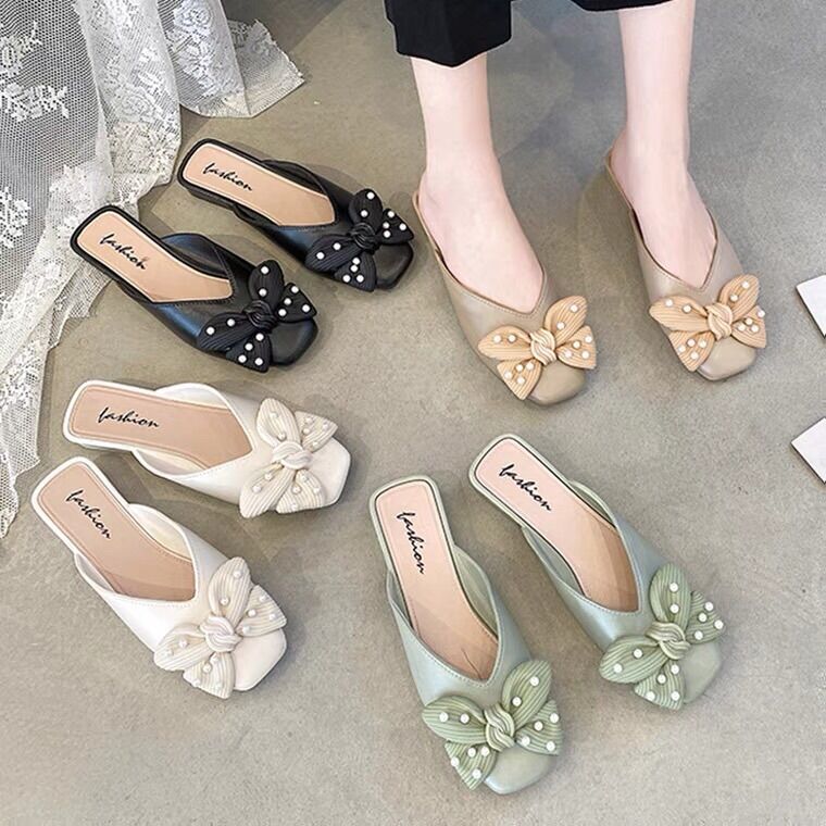 Sục nơ đính ngọc trai - Sục nữ siêu mềm êm chân - Hot trend Slip on 2021