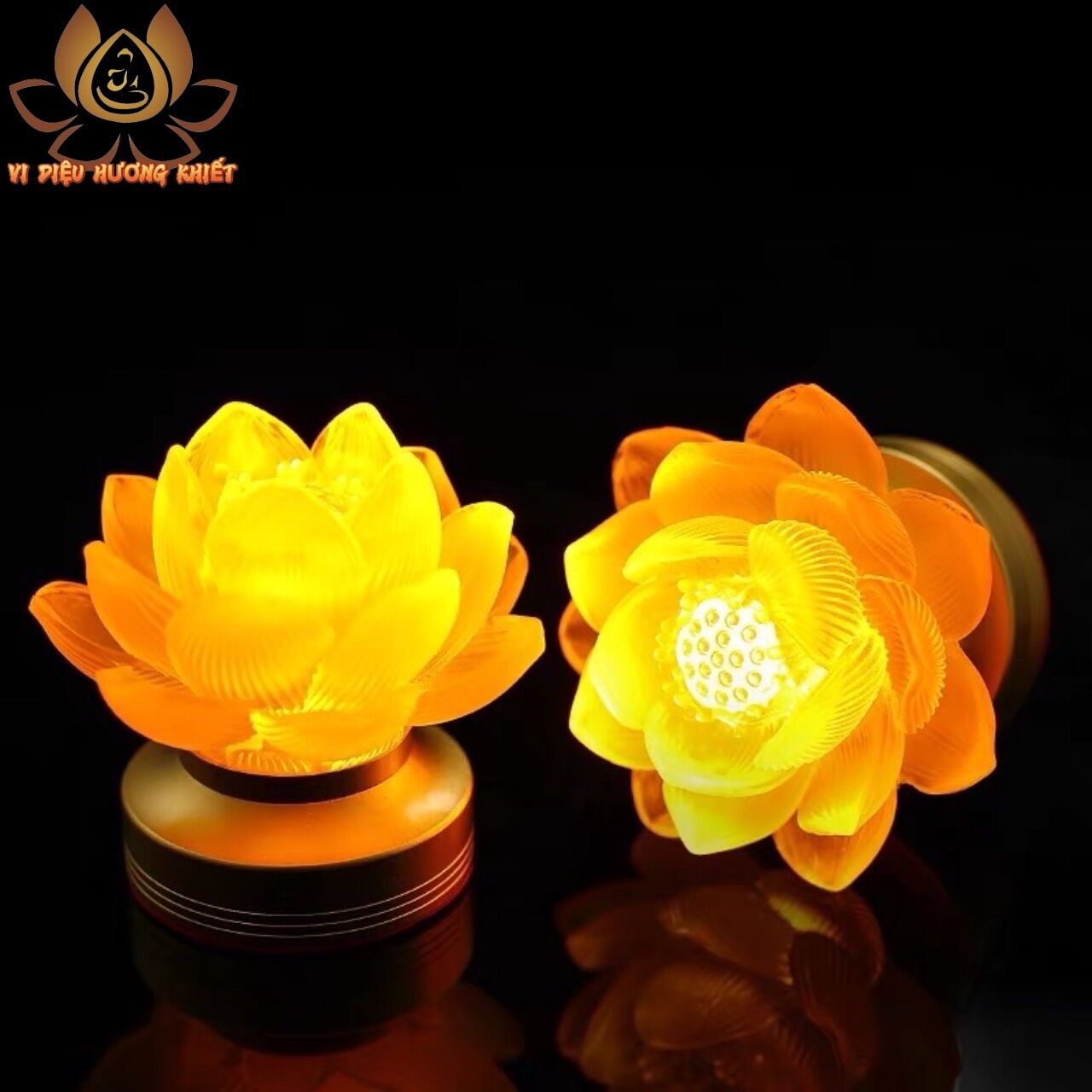 Cặp 2 chiếc đèn led hoa sen lưu ly thờ cúng trang trí