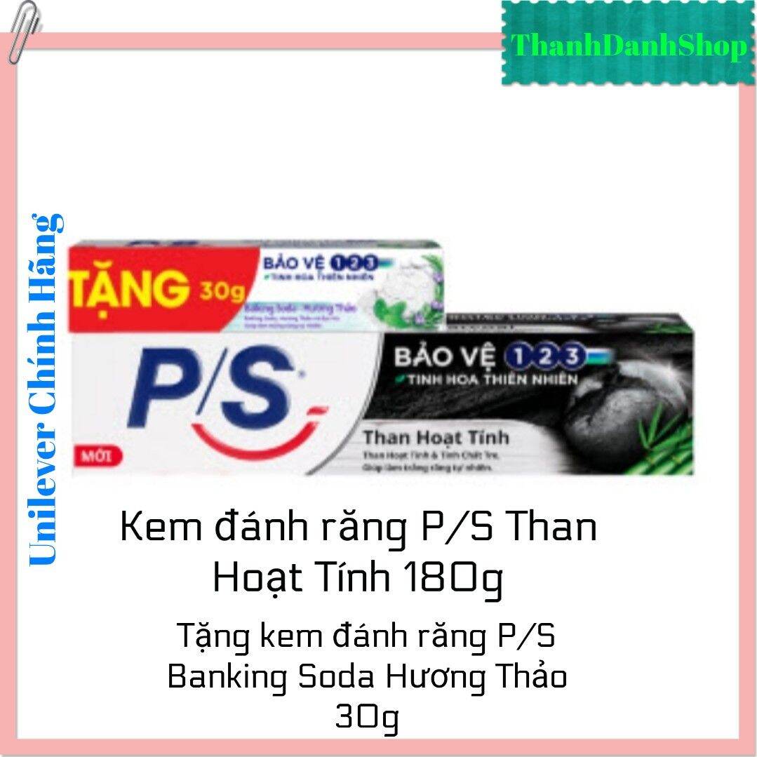 Kem đánh răng ps than hoạt tính 180g.tặng kem đánh răng ps banking soda-hương thảo 30g.