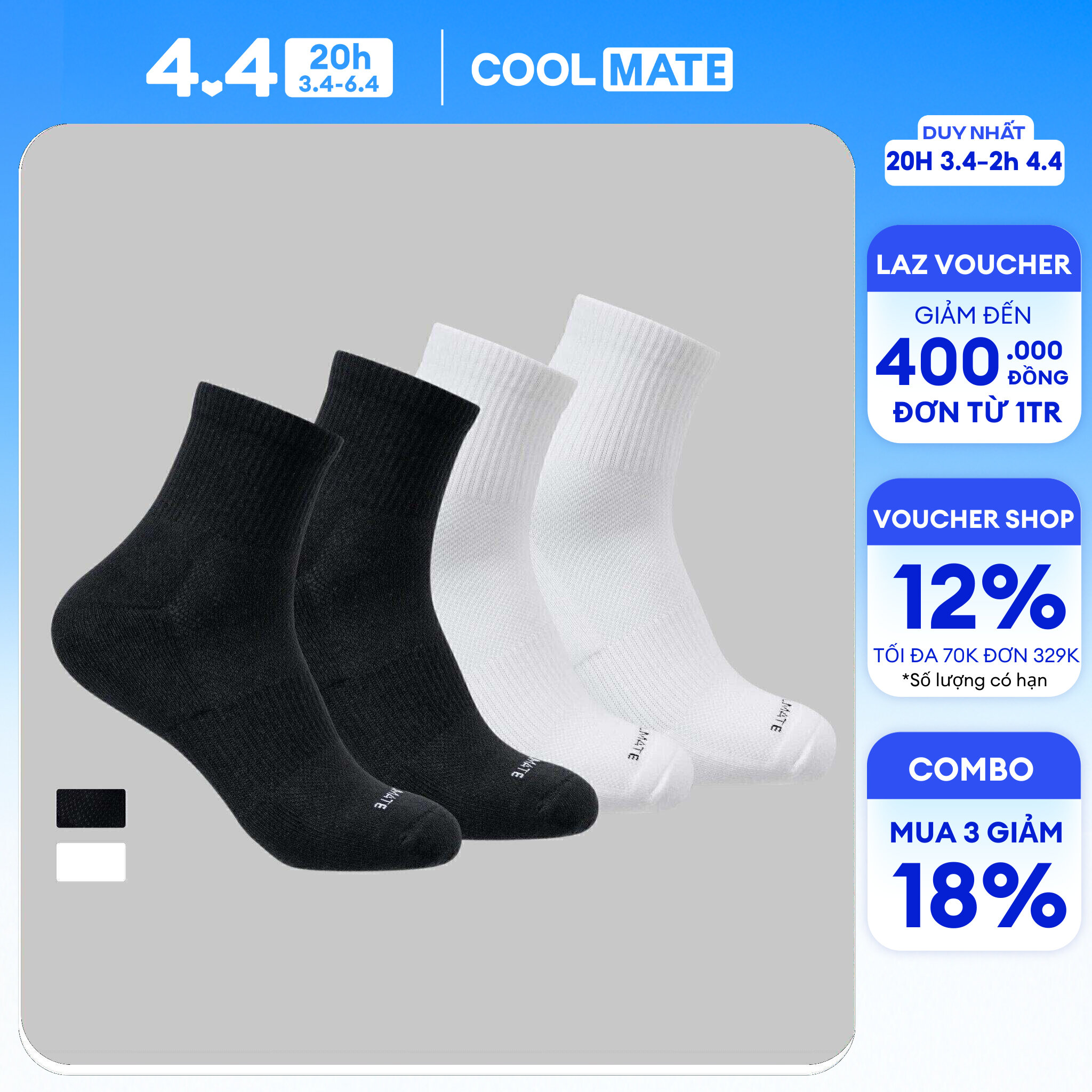 [GIÁ TỐT]Combo 2 đôi tất Thể Thao Cổ Trung Cushion - Coolmate