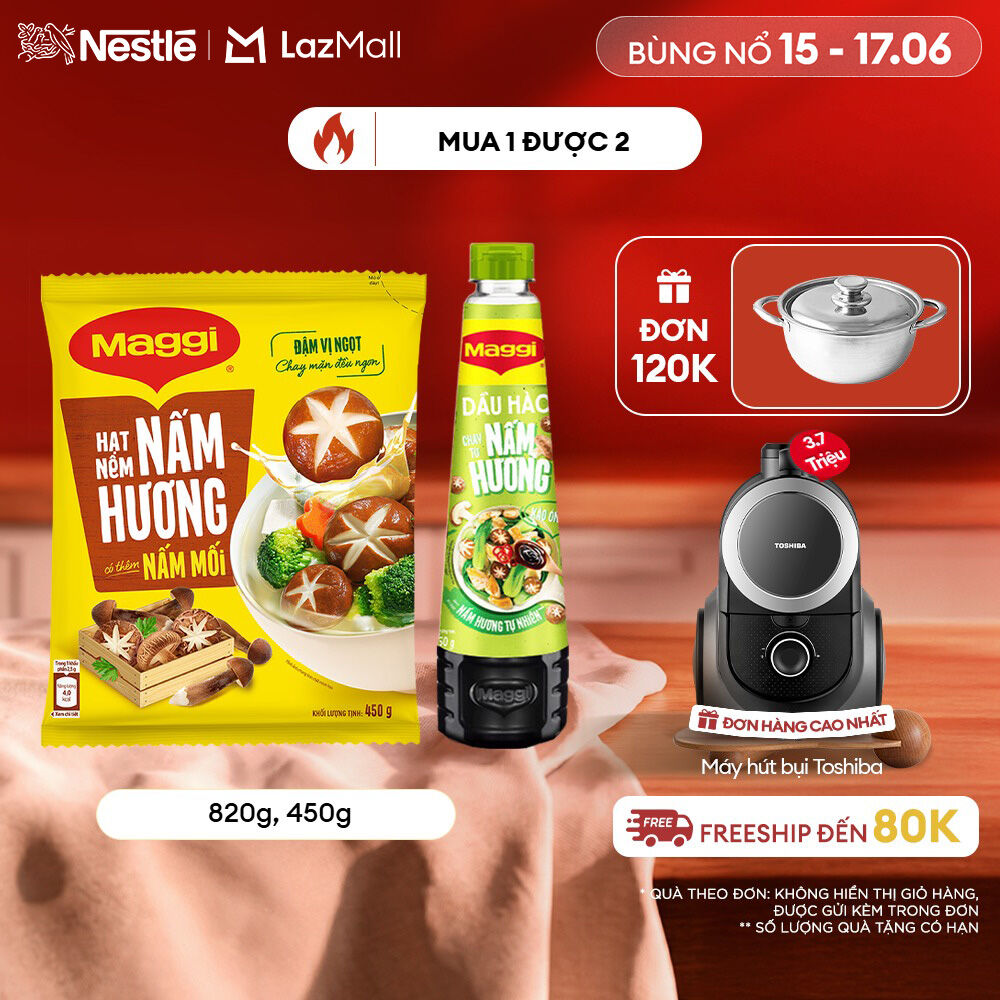[ƯU ĐÃI THÁNG 6][FREESHIP TOÀN QUỐC] COMBO MIX VỊ MAGGI: Dầu Hào MAGGI® Nấm Hương chai 820g + 1 Hạt nêm cao cấp MAGGI® Nấm Hương gói 450g