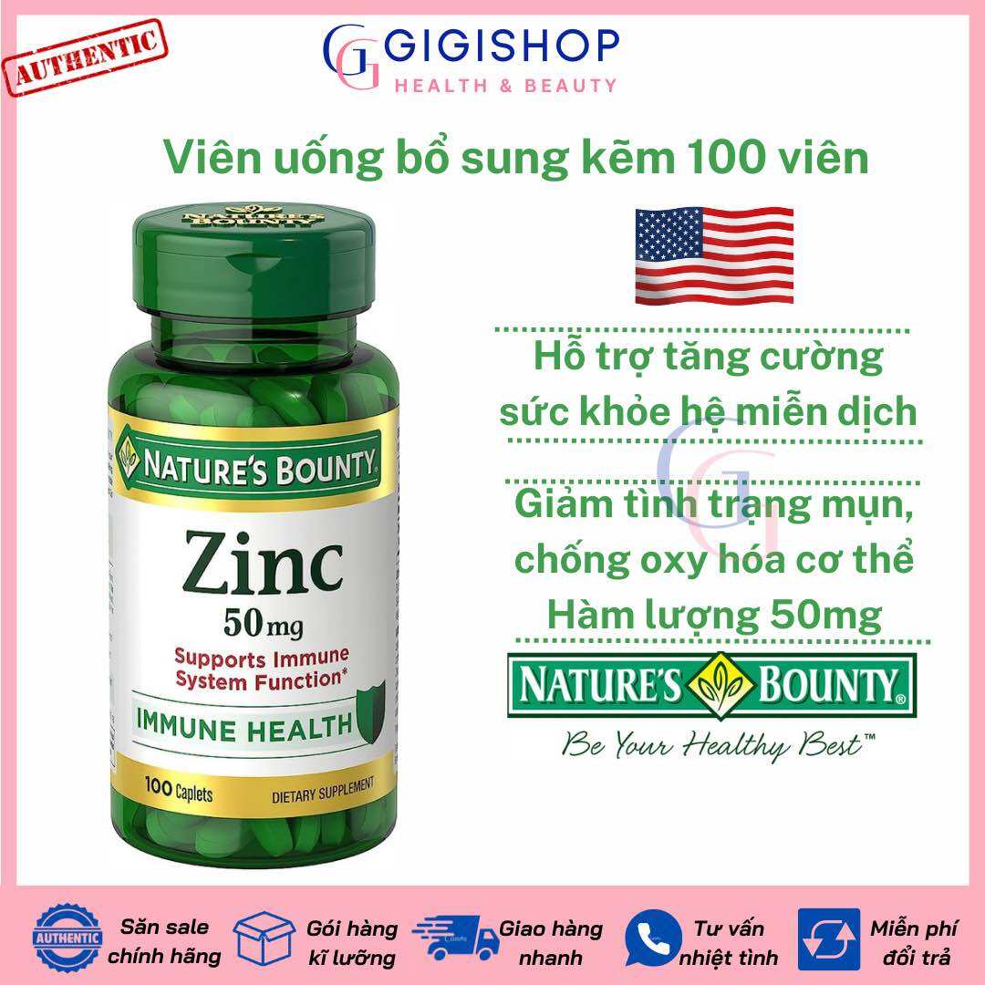 Bill Mỹ Viên Uống Bổ Sung Kẽm Nature s Bounty Zinc 50 mg 100 viên