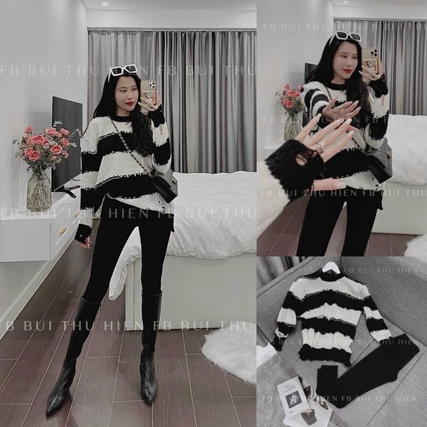 Áo len  kẻ ngang cute sang chảnh (kèm ảnh thật )