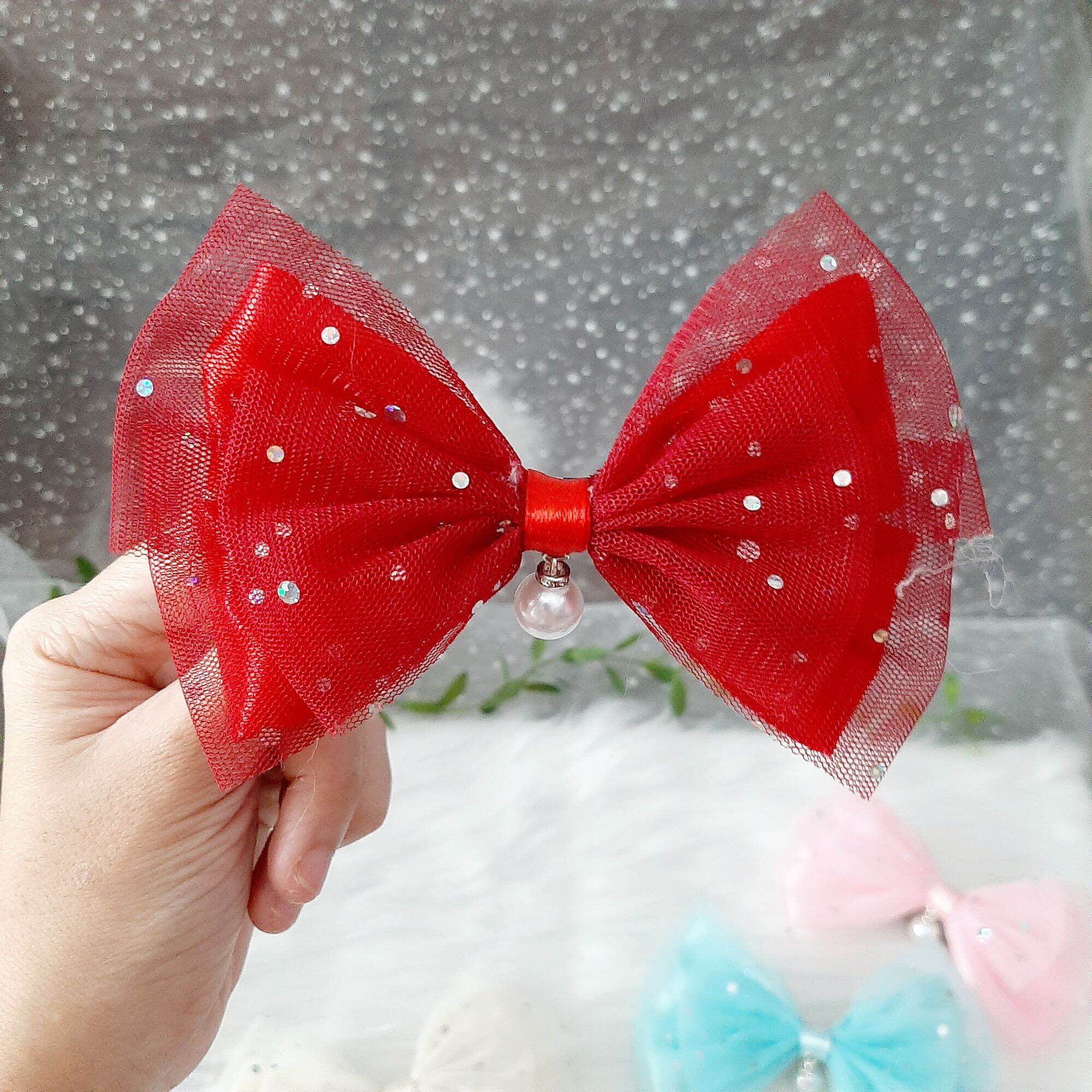 Kẹp tóc nơ đính ngọc lấp lánh (mua 10 tặng 1)