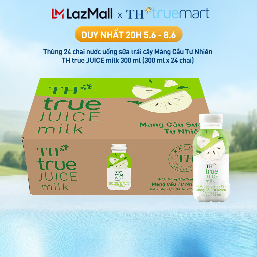 Thùng 24 chai nước uống sữa trái cây Mãng Cầu Tự Nhiên TH true JUICE milk 300ml x 24