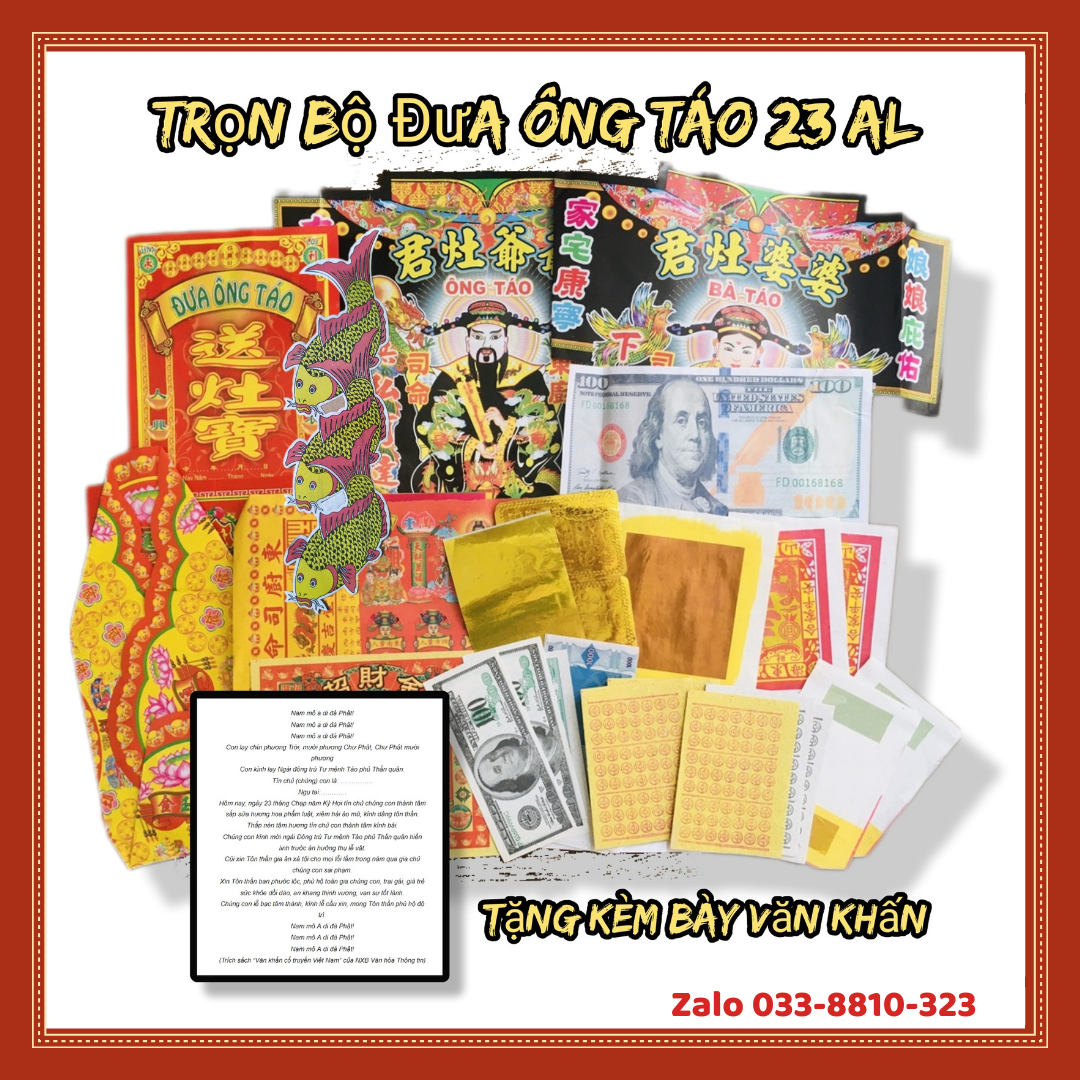 Trọn bộ giấy cúng đưa và rướt ông bà táo 23 al và 30al , tặng kèm 2 bày văn khấn