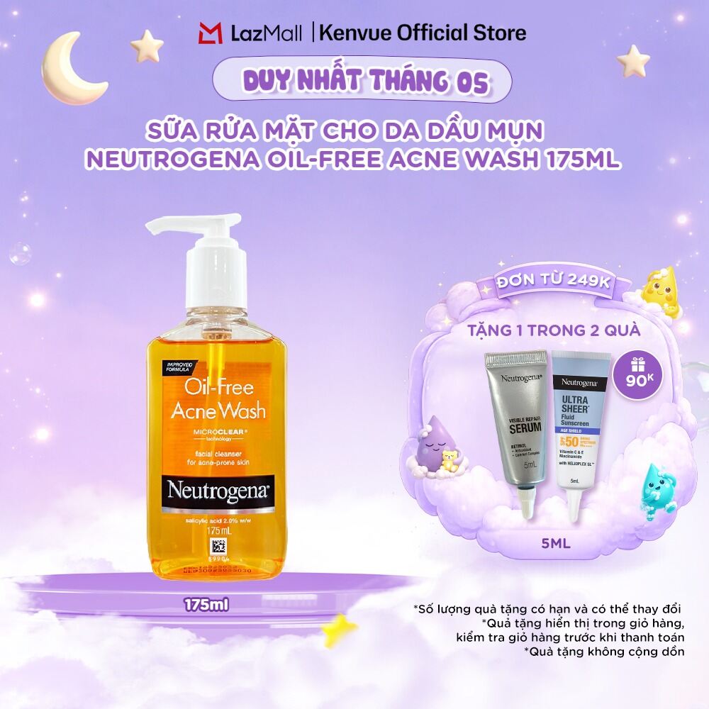 Sữa rửa mặt cho DA DẦU MỤN Neutrogena Oil-Free Acne Wash 175ml