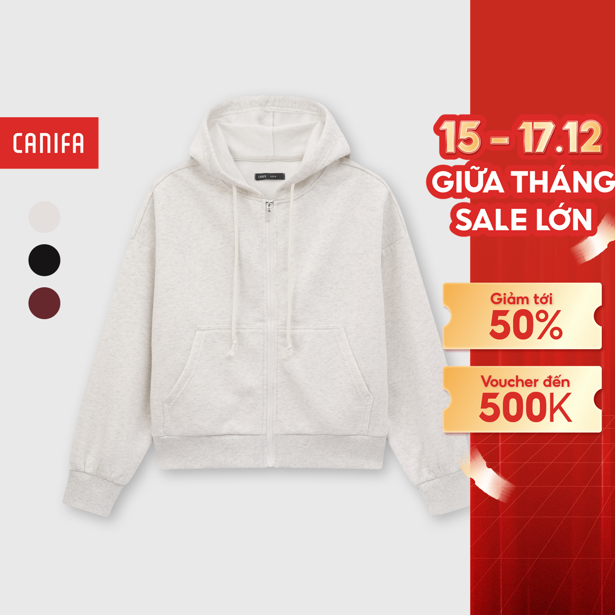   15-17.12 GIẢM TỚI 50%  Áo khoác nỉ có mũ nữ CANIFA 6OT25W010 