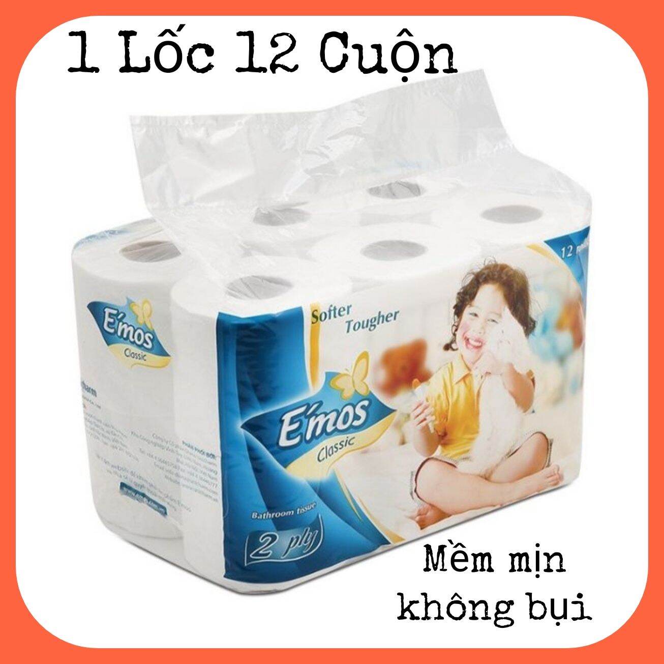 Combo Giấy Vệ Sinh E'Mos Classic 12 Cuộn 1 Lốc Tiết Kiệm